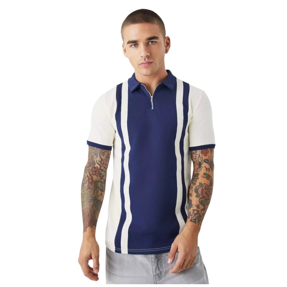 Boohoo Men’s Colorblock Slim Paneled Zip Neck Xl Interlock Polo Shirt